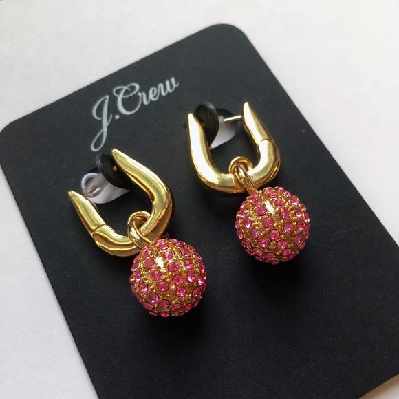 J. Crew pink crystal ball earrings NWT - Picture 5 of 5